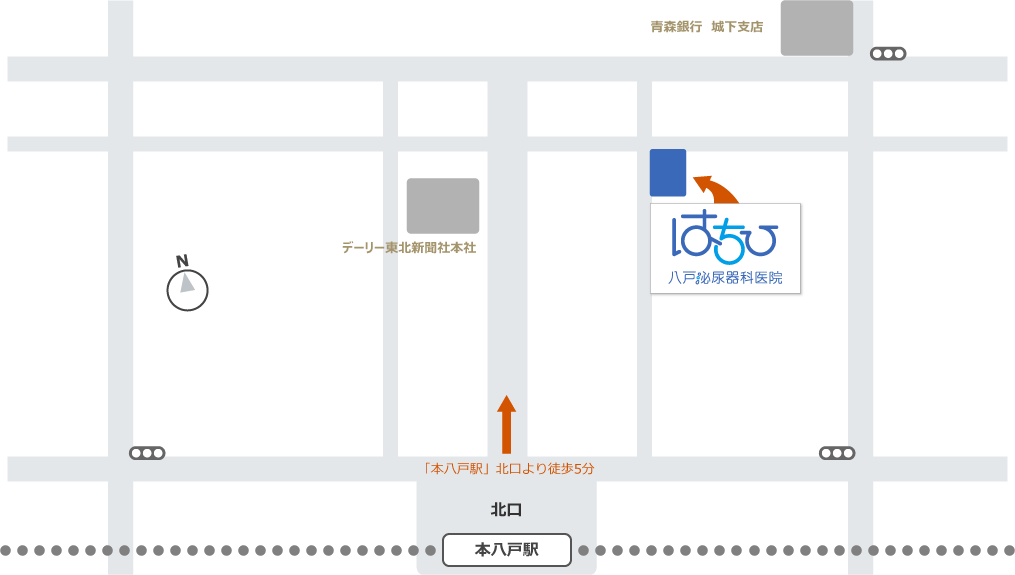 八戸泌尿器科医院へのアクセス地図